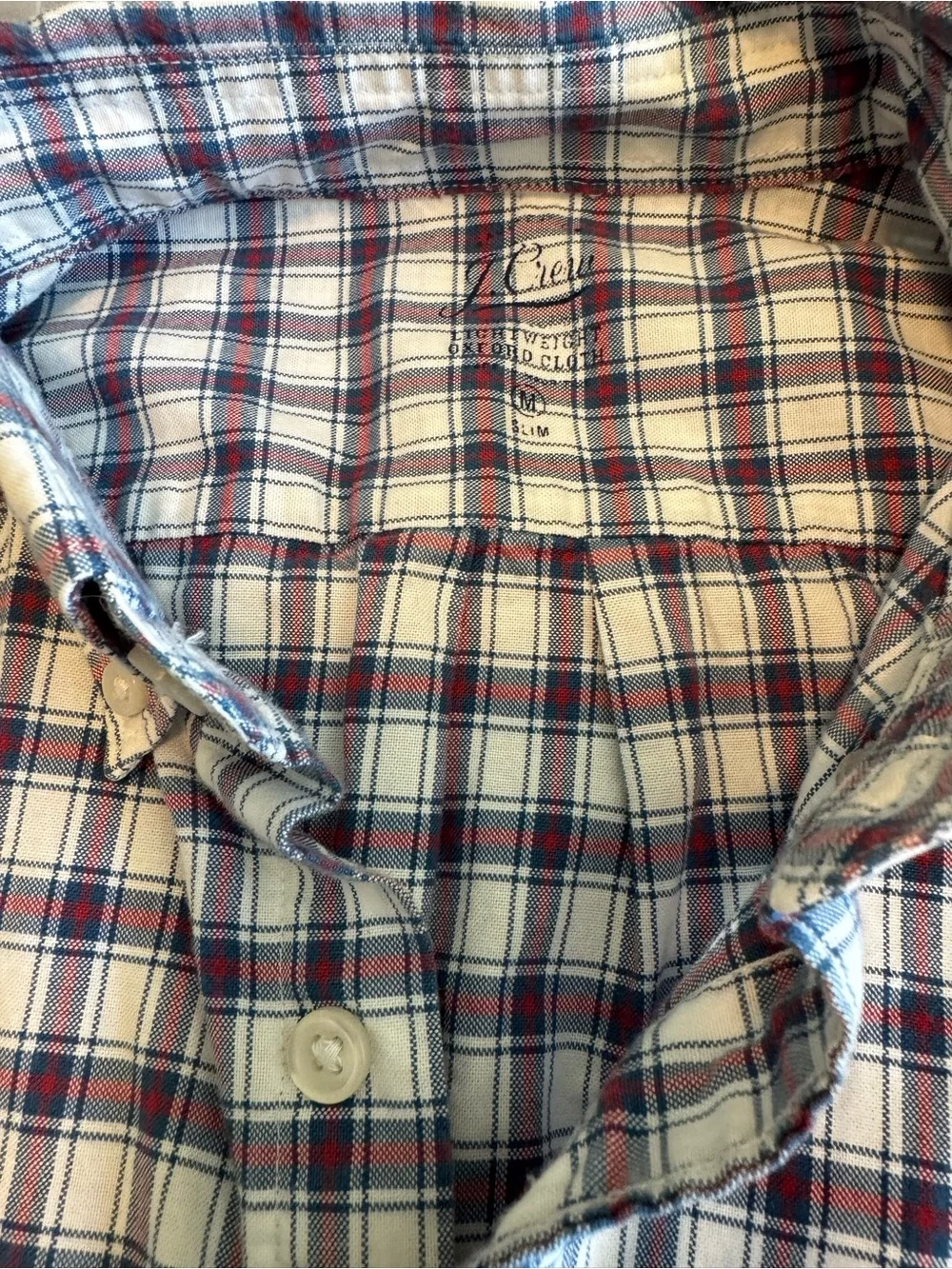 J. Crew Slim Plaid Button-Down — Cream, Navy & Red